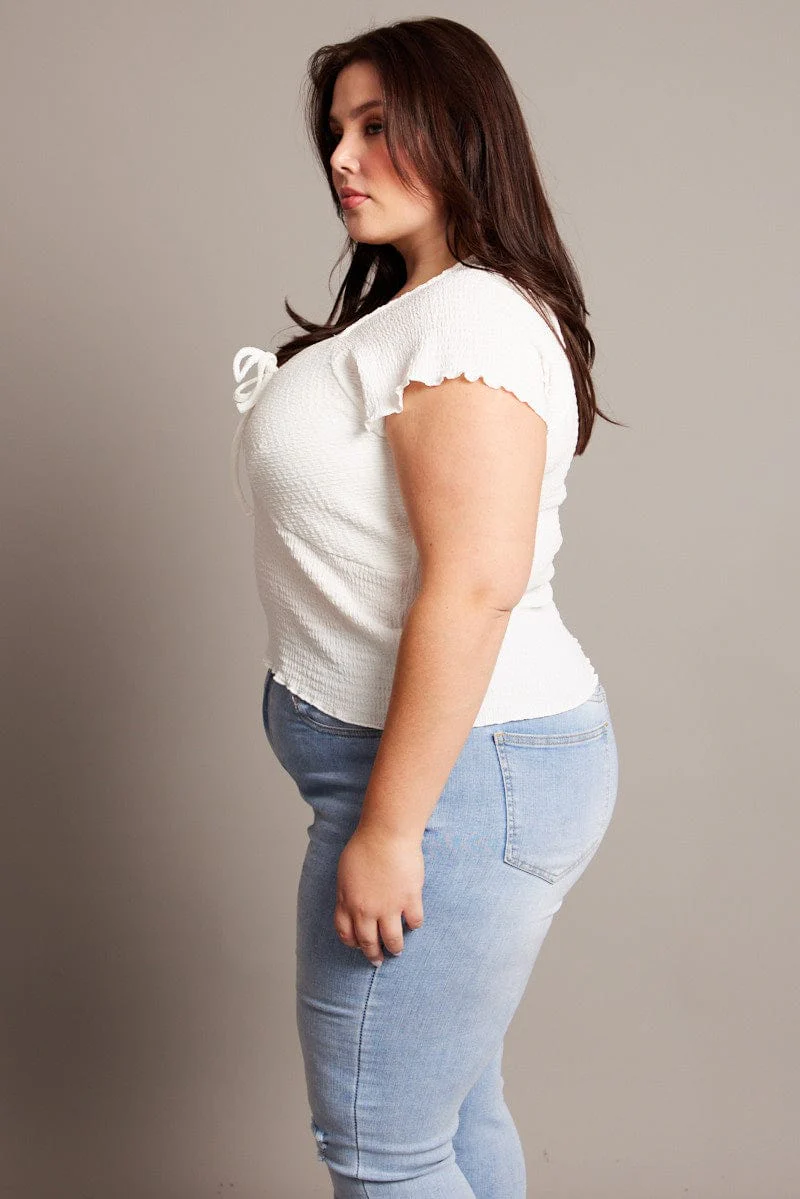 White Textured Top Short Sleeve - Image 4
