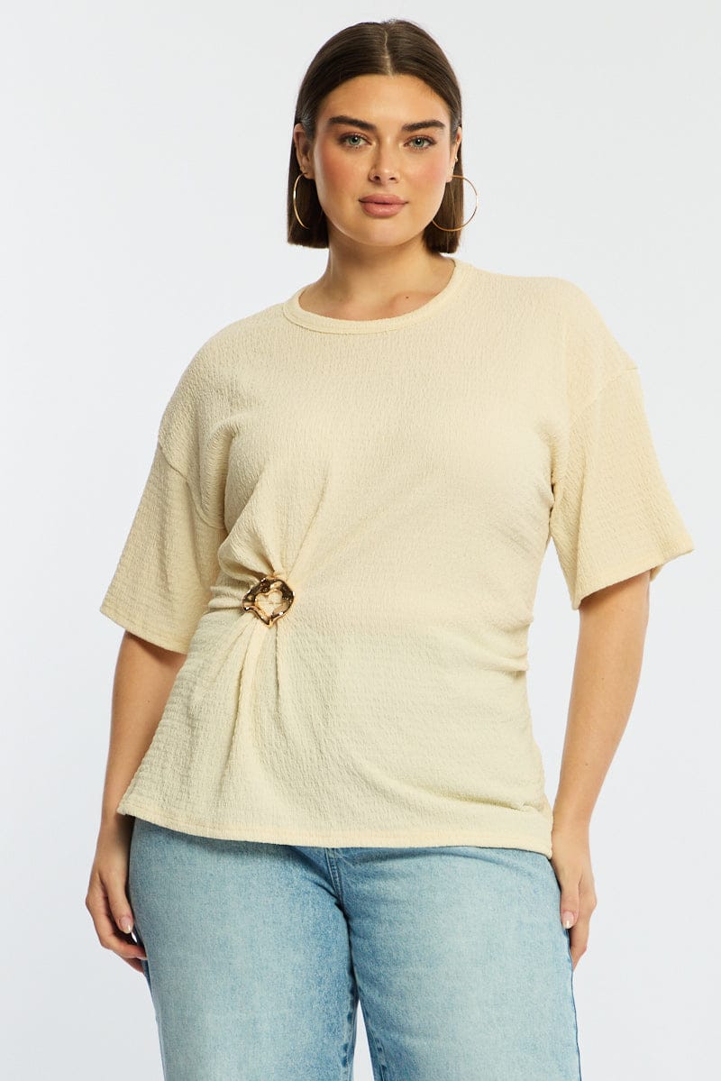 White Textured Top Short Sleeve