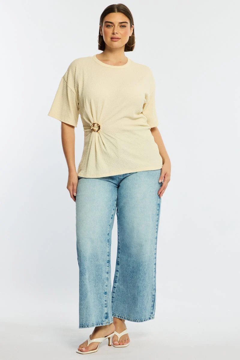White Textured Top Short Sleeve - Image 2