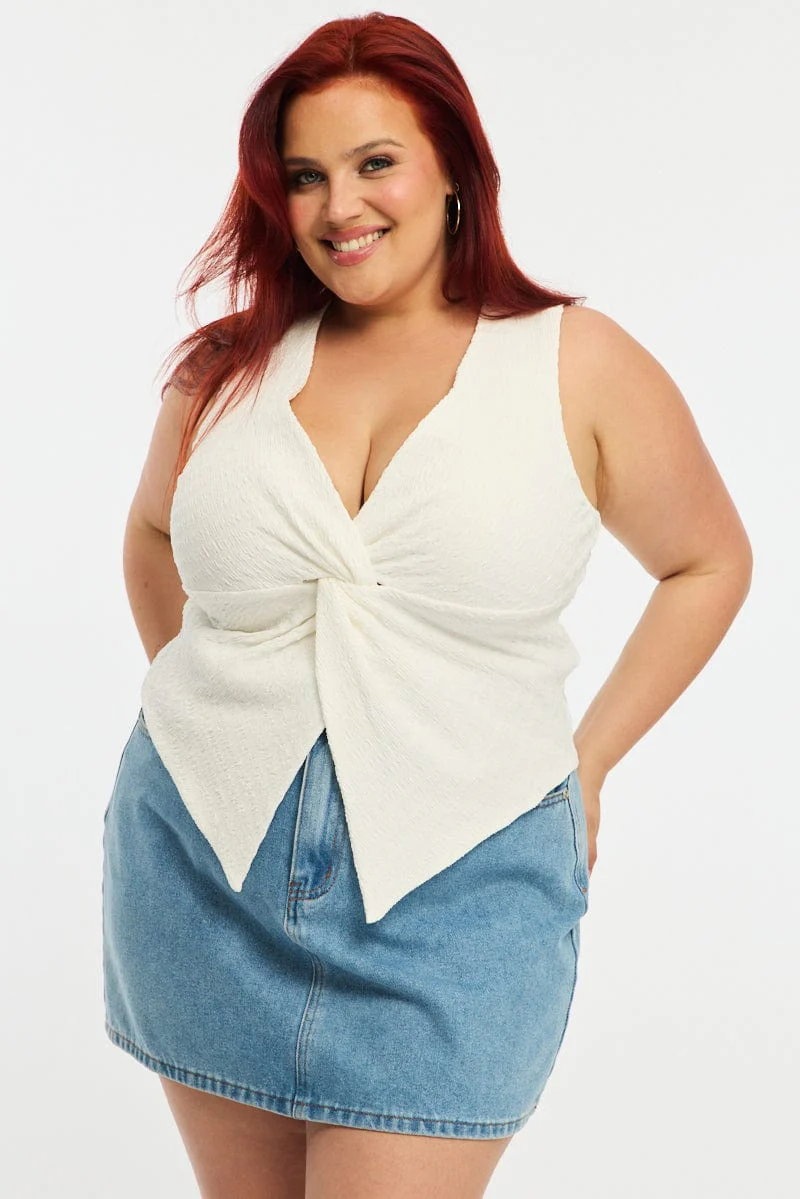 White Textured Top Sleeveless