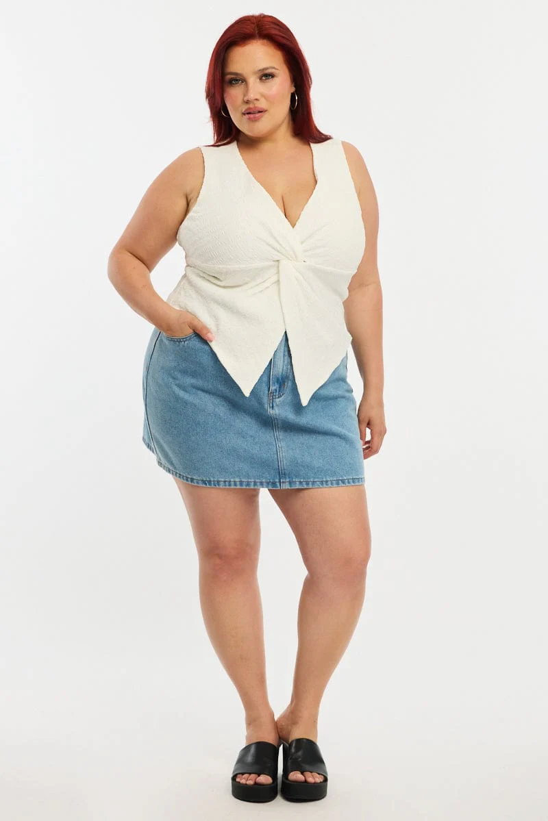 White Textured Top Sleeveless - Image 2