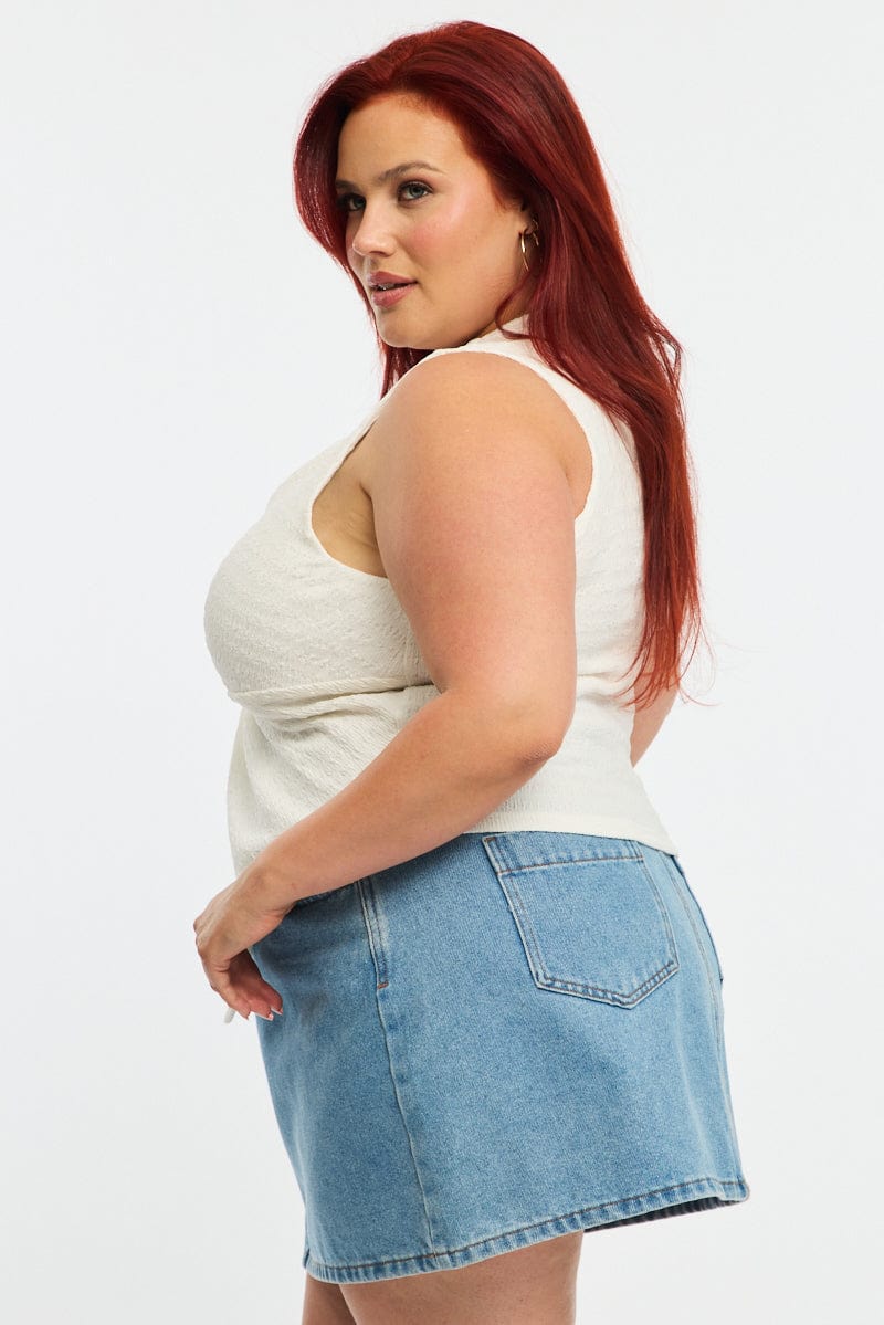 White Textured Top Sleeveless - Image 3