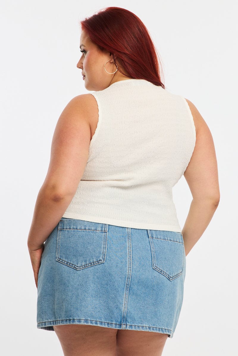 White Textured Top Sleeveless - Image 4