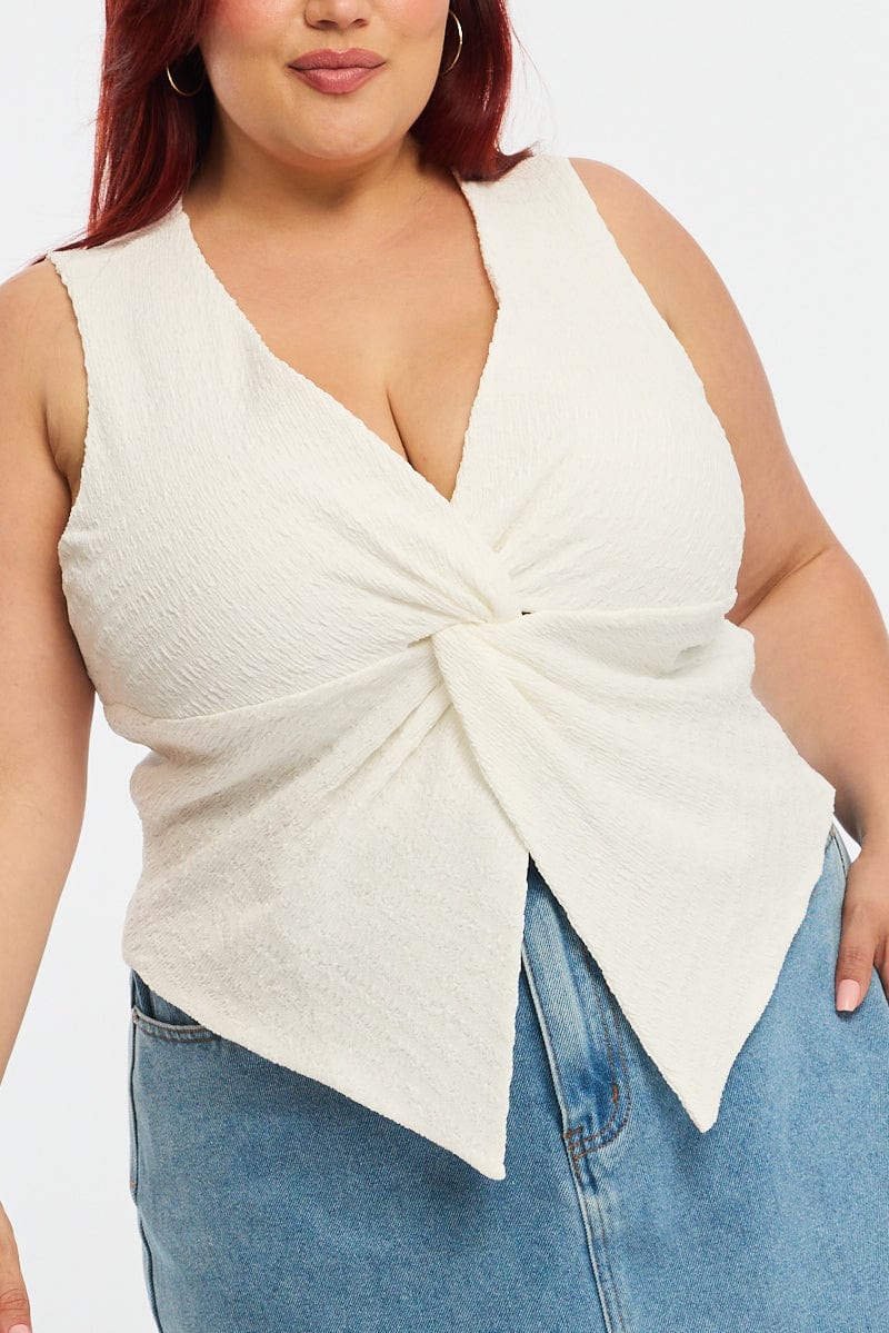 White Textured Top Sleeveless - Image 5