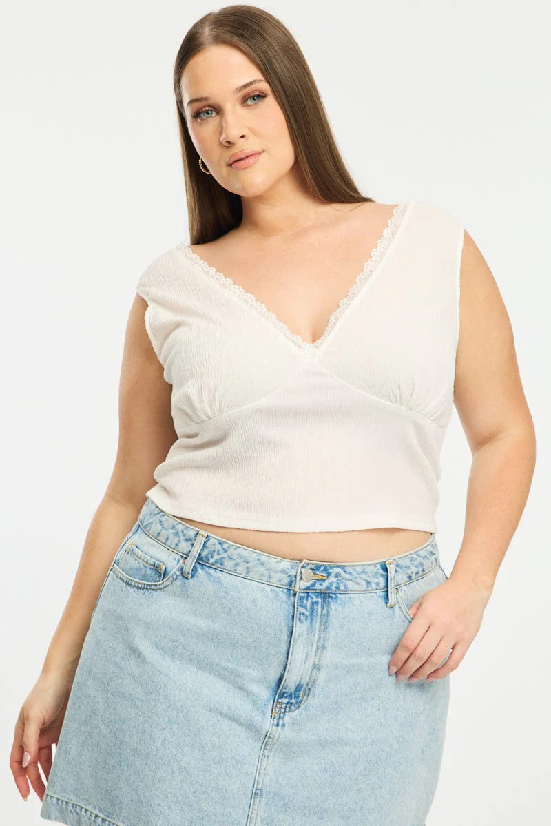 White Textured Top Sleeveless
