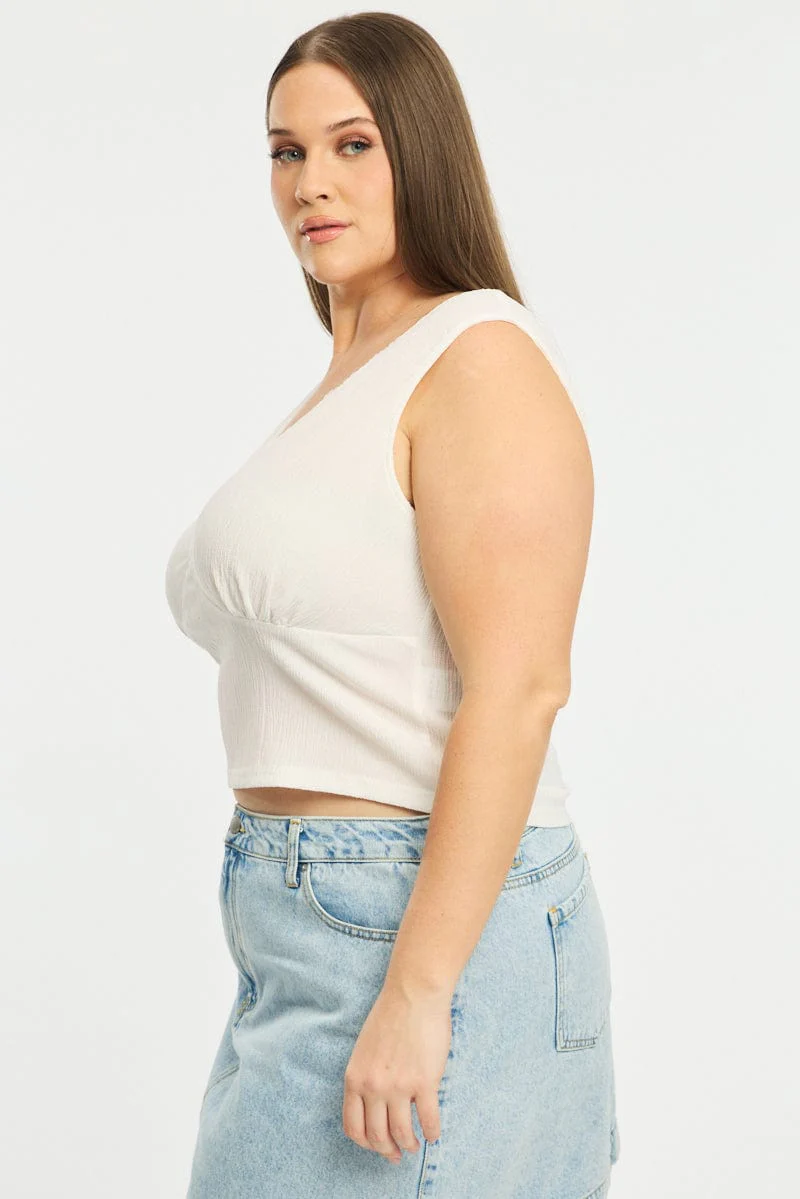 White Textured Top Sleeveless - Image 3
