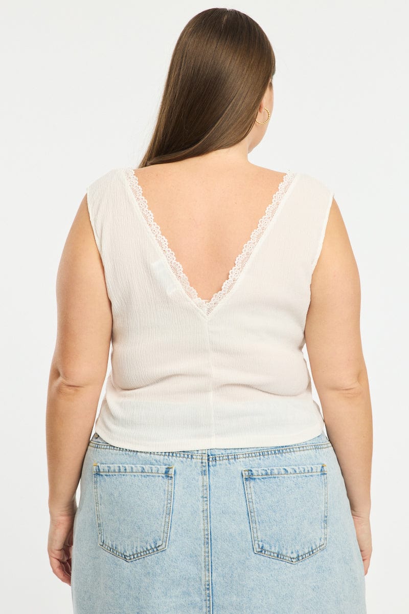 White Textured Top Sleeveless - Image 4