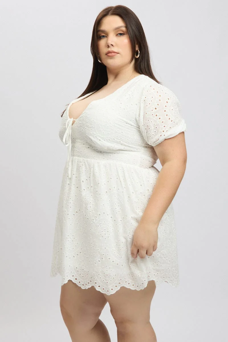 White Tie Front Eyelet Lace Minidress - Image 4