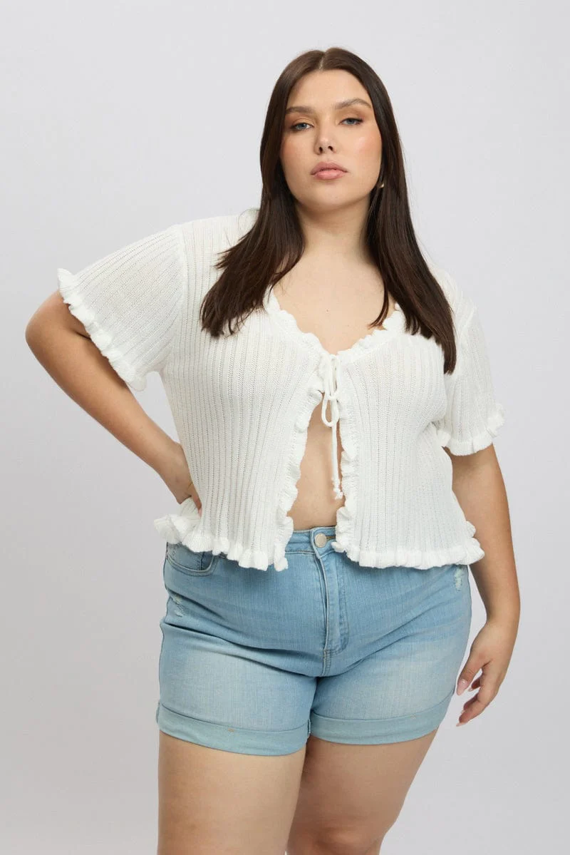 White Tie Up Cardigan Short Sleeve - Image 3