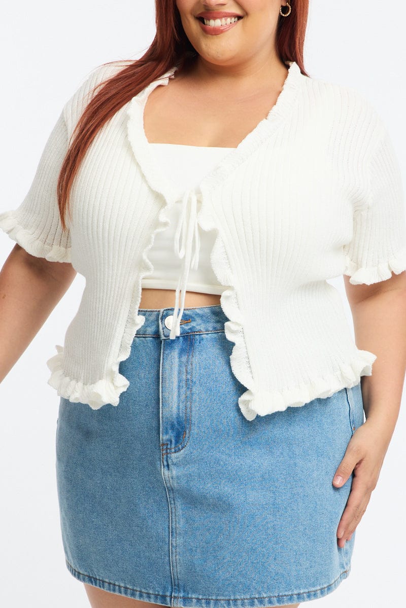 White Tie Up Cardigan Short Sleeve - Image 5