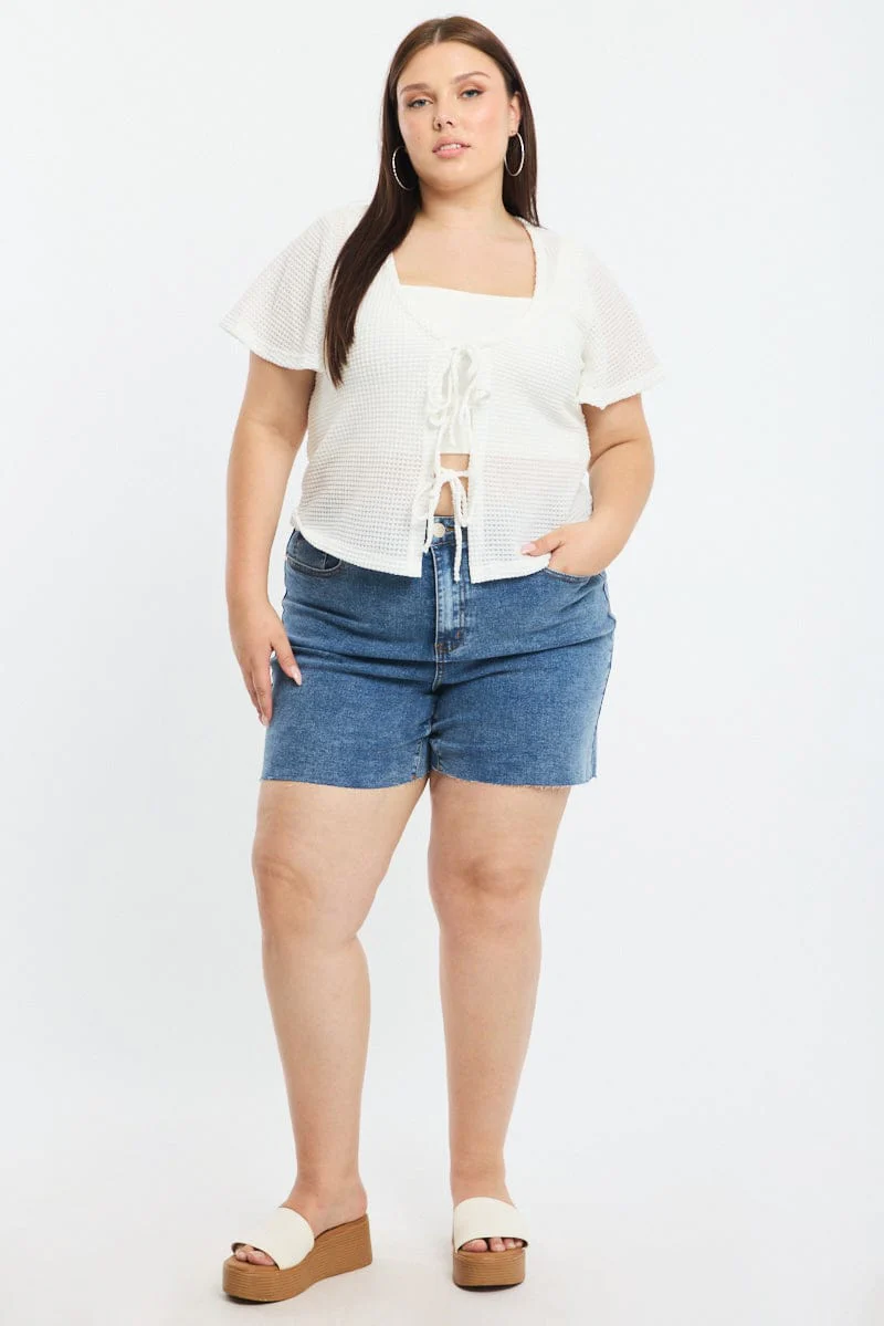 White Tie Up Cardigan Short Sleeve - Image 2
