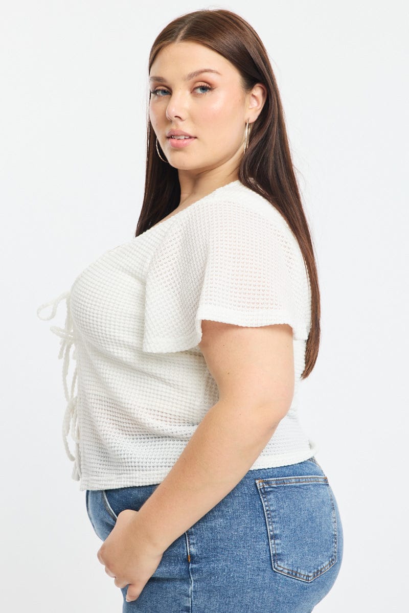 White Tie Up Cardigan Short Sleeve - Image 3
