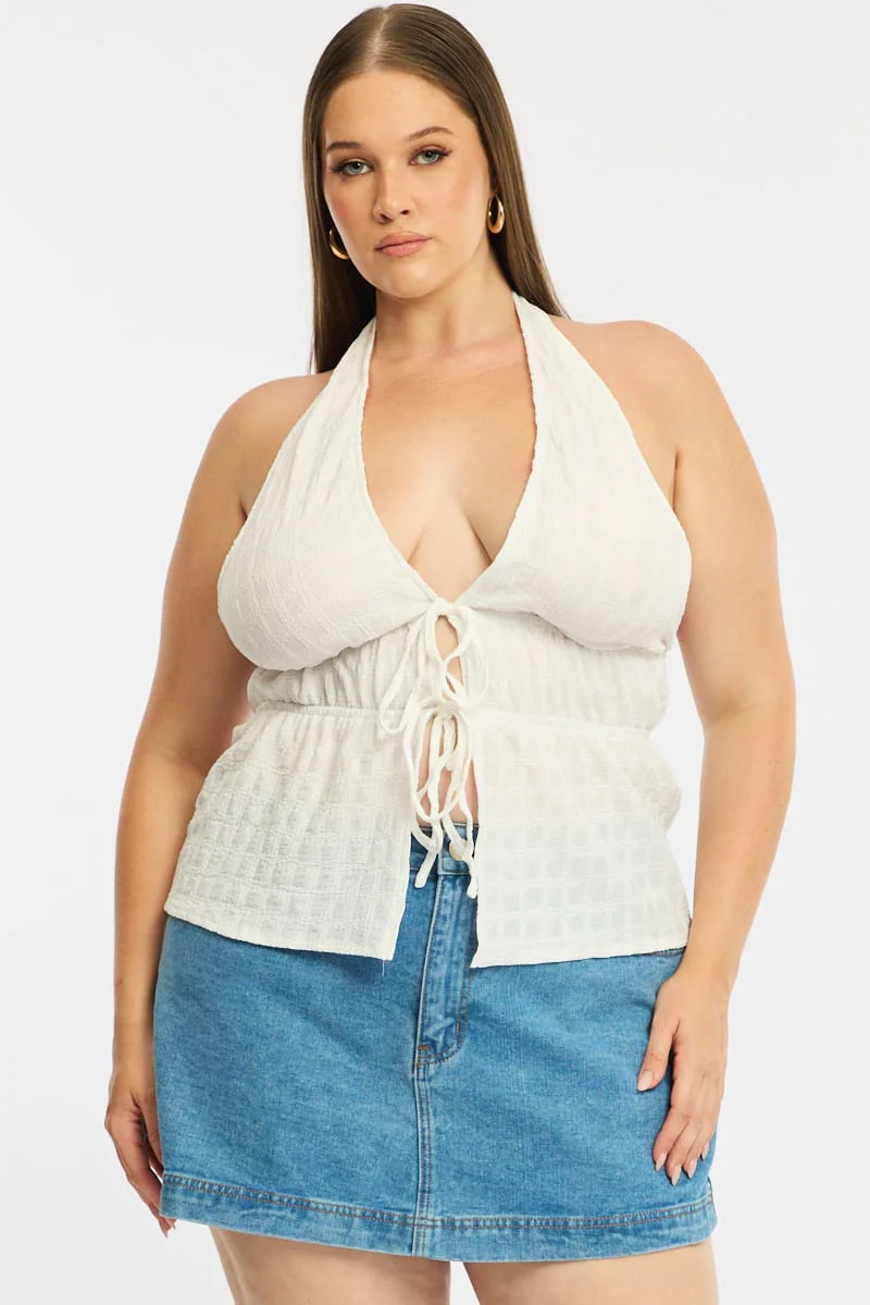 White Tie Up Top Halter Neck - Image 2