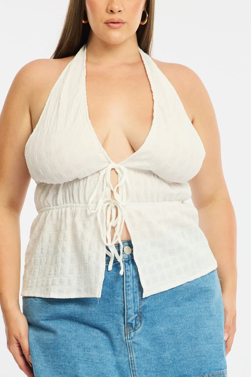 White Tie Up Top Halter Neck - Image 6