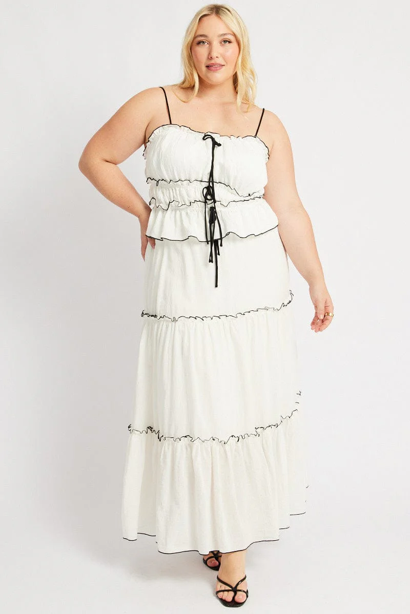 White Tiered Cami Top Sleeveless Front Ribbon - Image 2