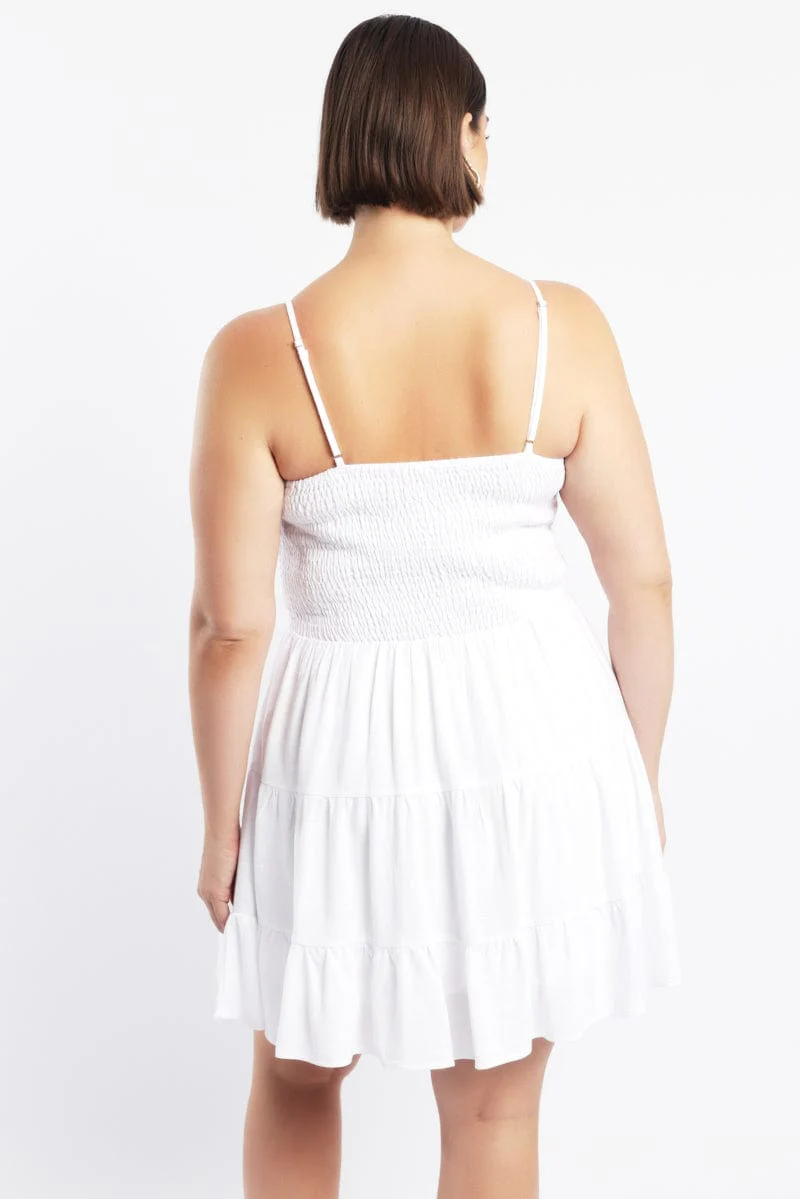 White Tiered Linen Blend Swing Dress - Image 4