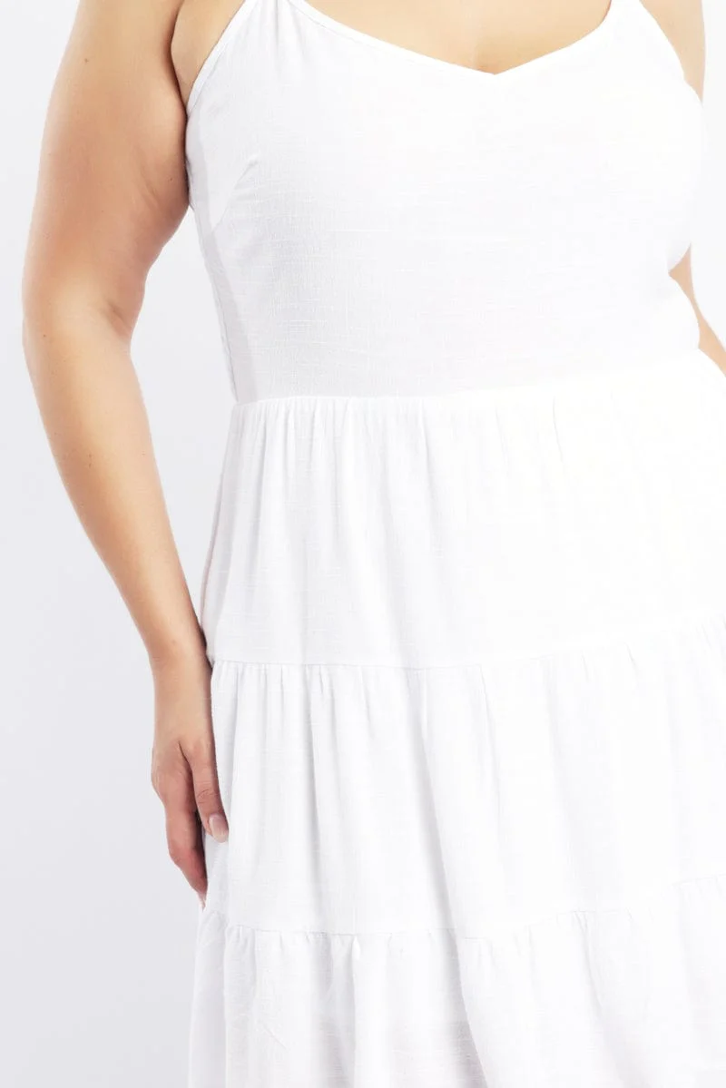 White Tiered Linen Blend Swing Dress - Image 5