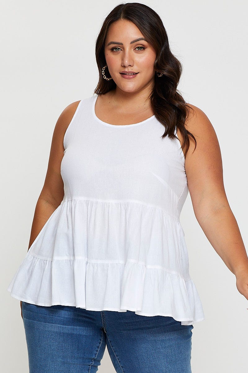 White Tiered Top Sleeveless Linen Blend - Image 3
