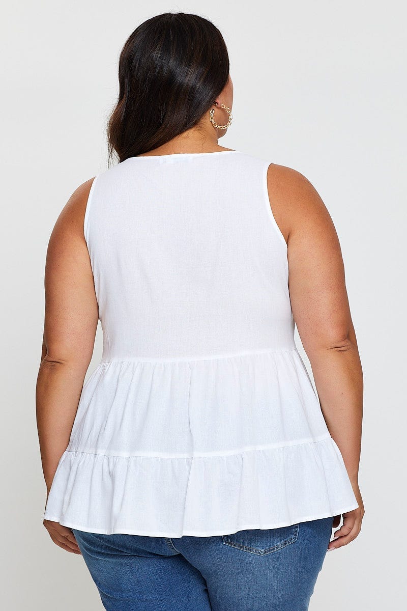 White Tiered Top Sleeveless Linen Blend - Image 5