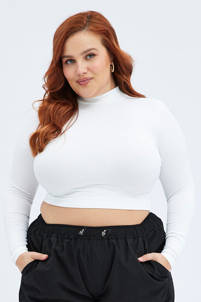 White Top Long Sleeve High Neck Seamless - Image 3