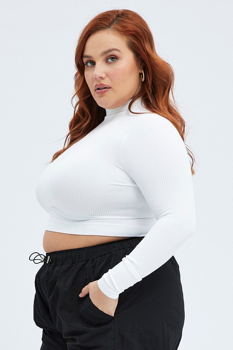White Top Long Sleeve High Neck Seamless - Image 4