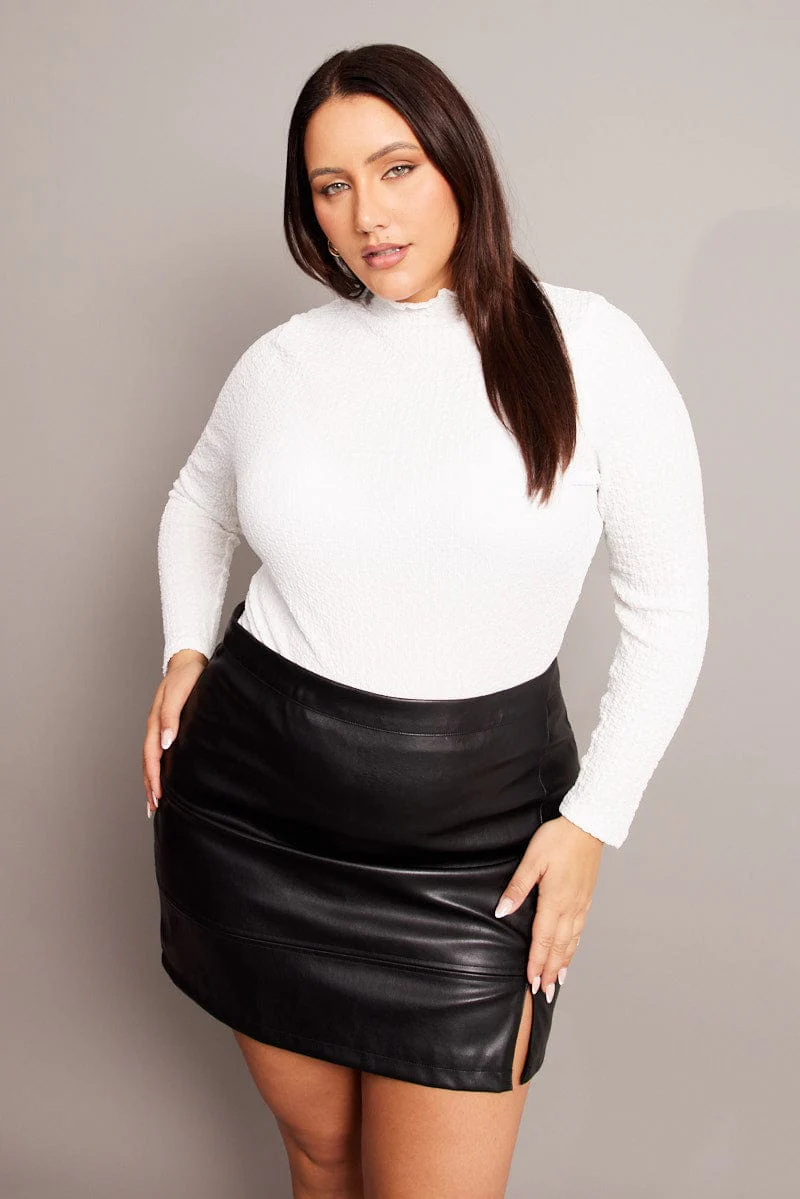 White Top Long Sleeve High Neck Textured Jersey - Image 3