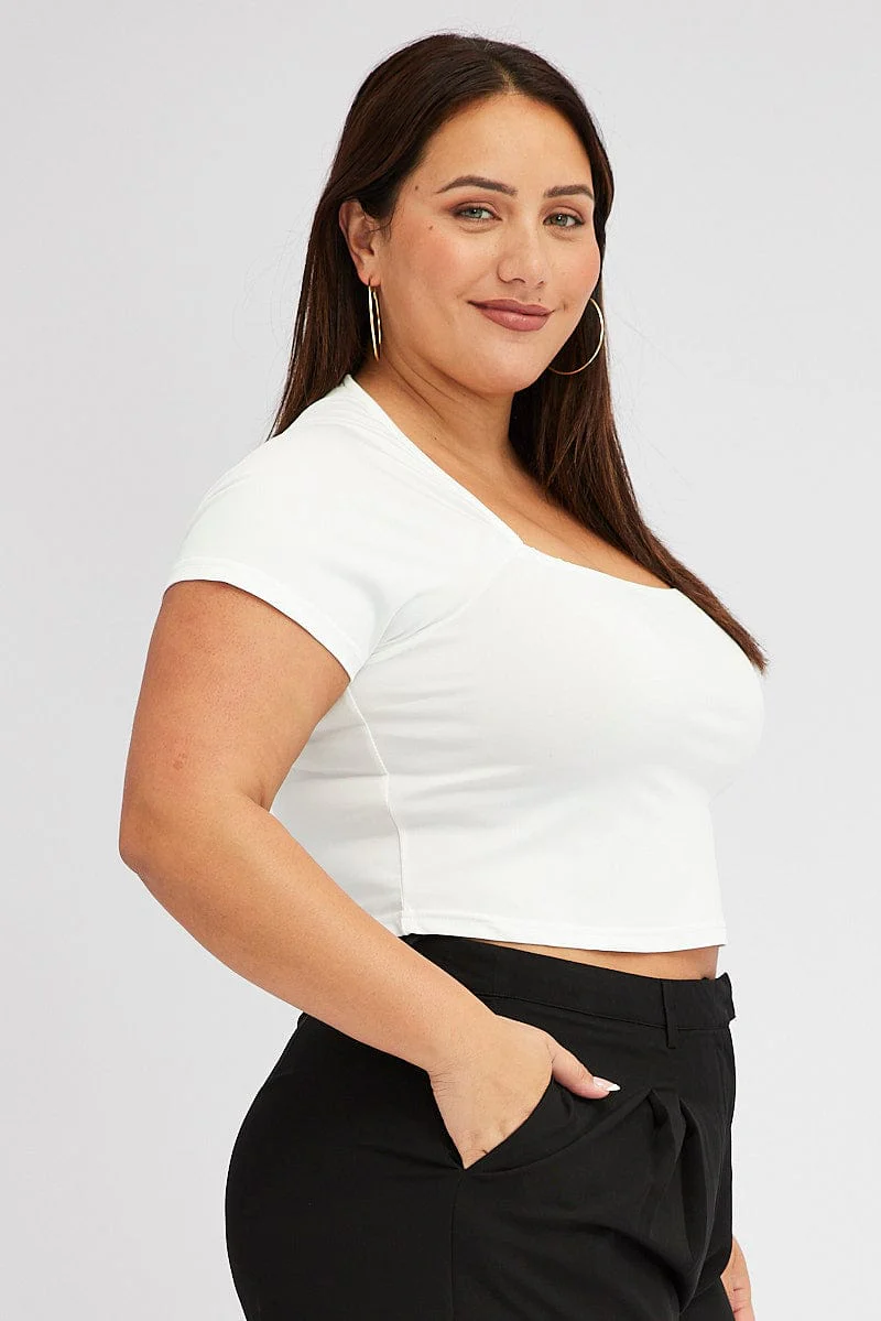 White Top Short Sleeve Square Neck Cropped - Image 4