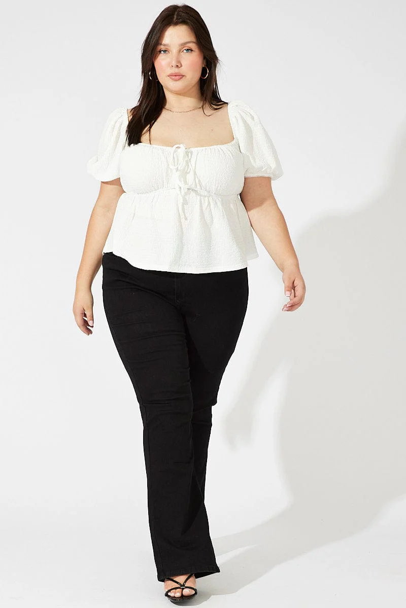 White Top Short Sleeve Sweetheart Neckline Textured - Image 3