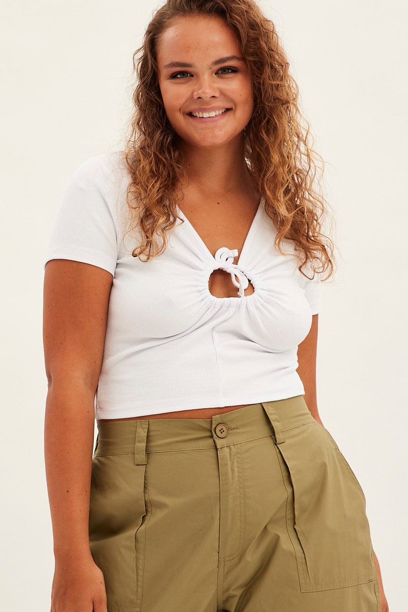 White Top Short Sleeve V-neck