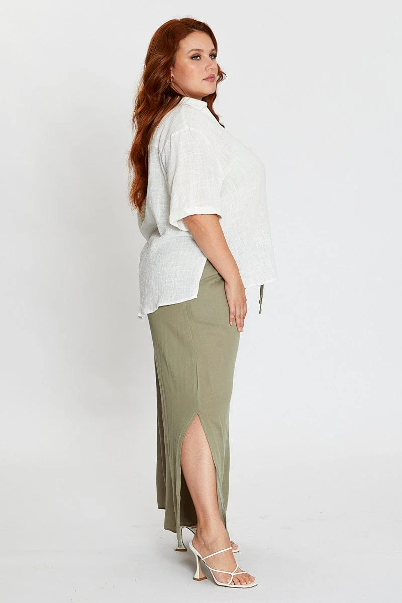 White V-neck Shirt Short Sleeve Textured - Image 4