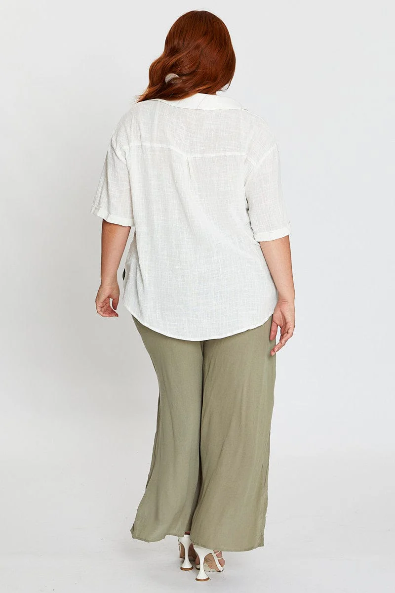 White V-neck Shirt Short Sleeve Textured - Image 5
