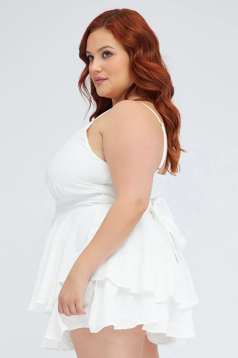White V-neck Sleeveless Textured Frill Playsuit - Image 4