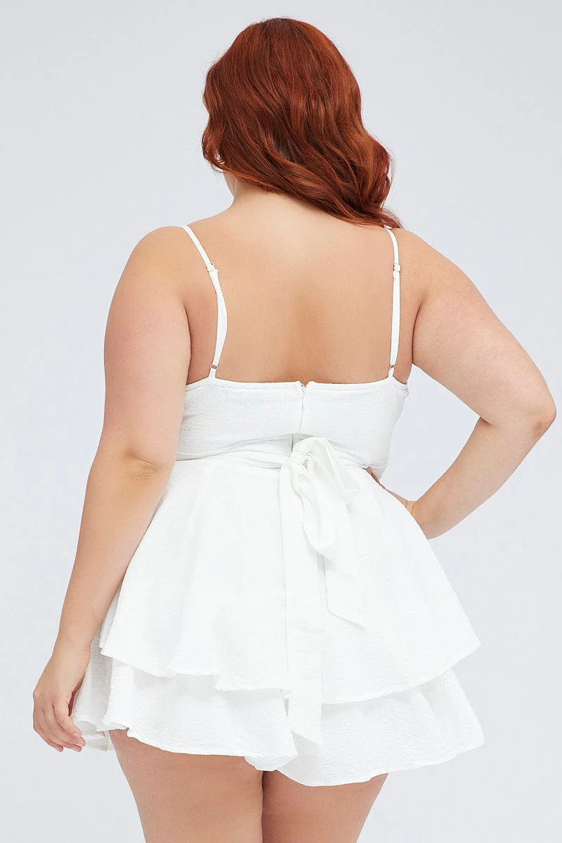 White V-neck Sleeveless Textured Frill Playsuit - Image 5