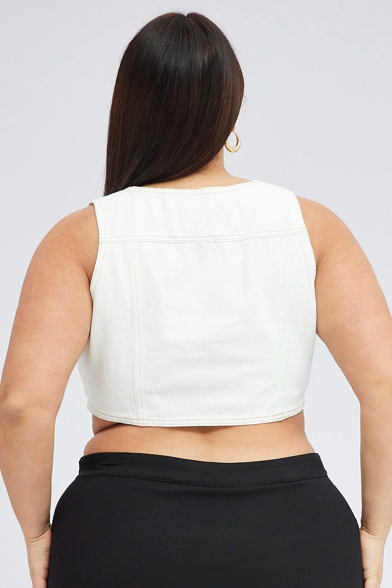 White Vest Sleeveless Contrast Stitch - Image 5