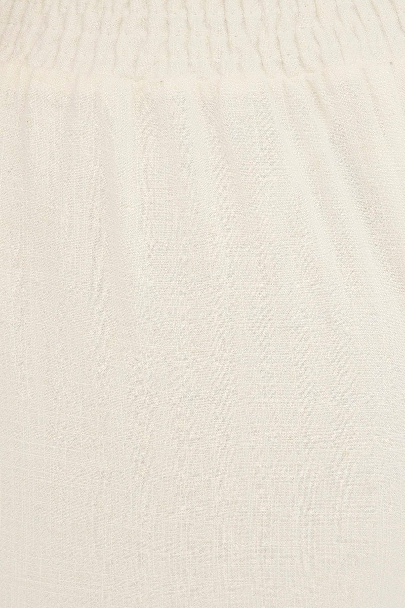 White Wide Leg Pant Flat Front Elastic Back Linen Blend - Image 6