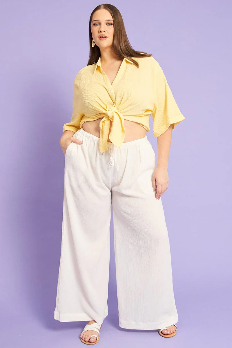 White Wide Leg Pants Elastic Waist