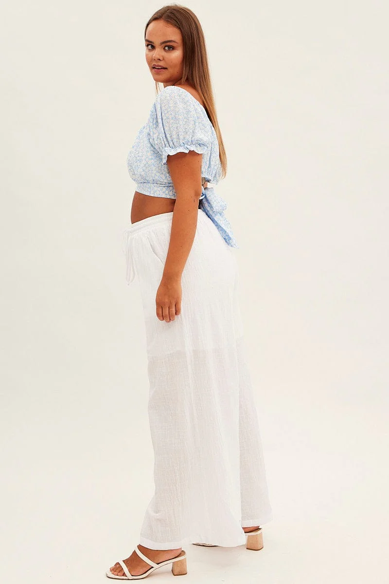 White Wide Leg Pants High Rise Cotton - Image 4