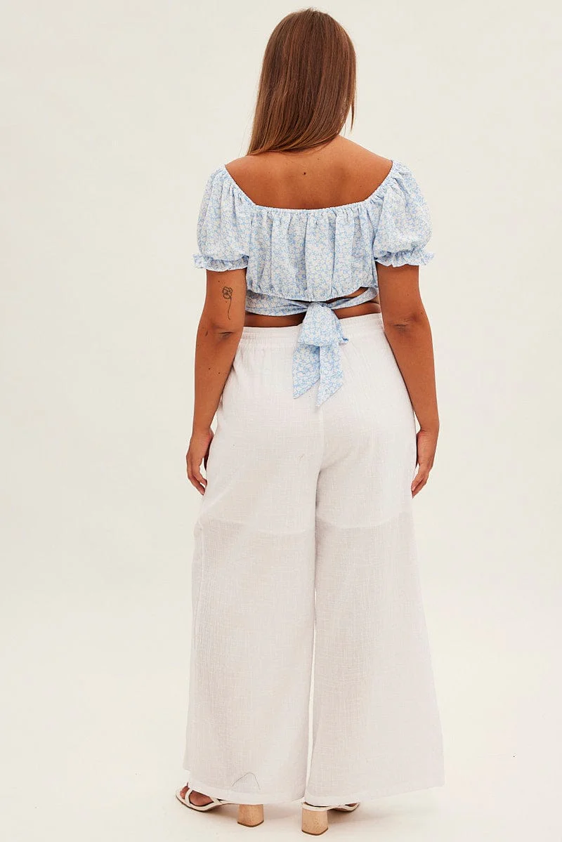 White Wide Leg Pants High Rise Cotton - Image 5