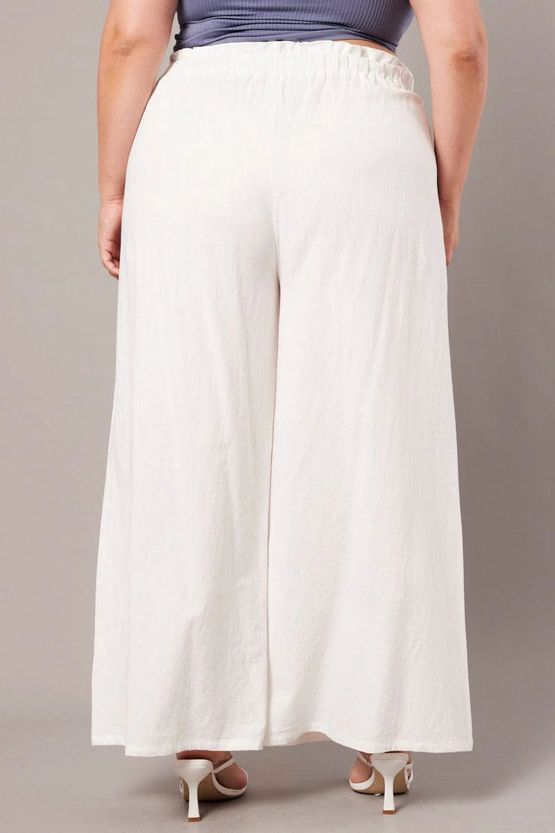 White Wide Leg Pants High Rise Waist Tie Crop - Image 5