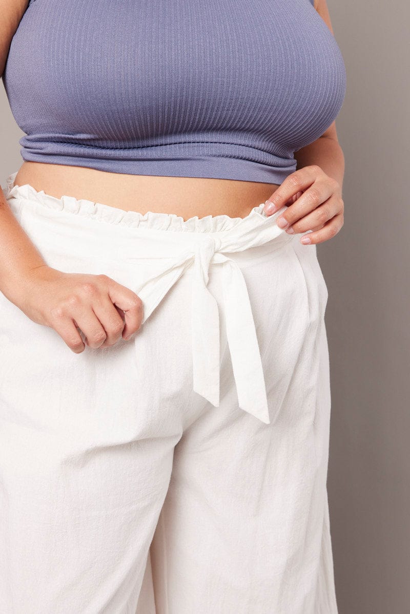 White Wide Leg Pants High Rise Waist Tie Crop - Image 6
