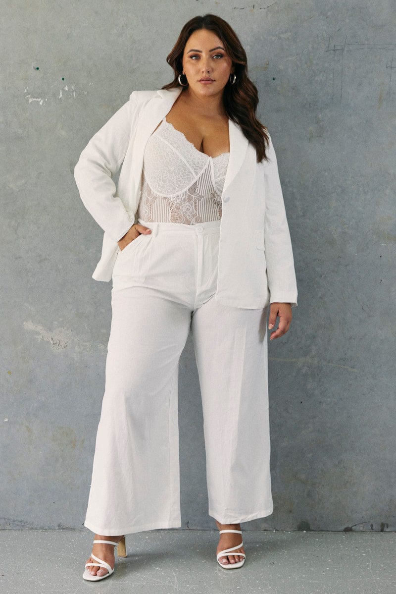 White Wide Leg Pants Pleat Front - Image 2