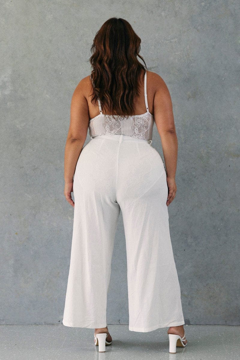 White Wide Leg Pants Pleat Front - Image 6