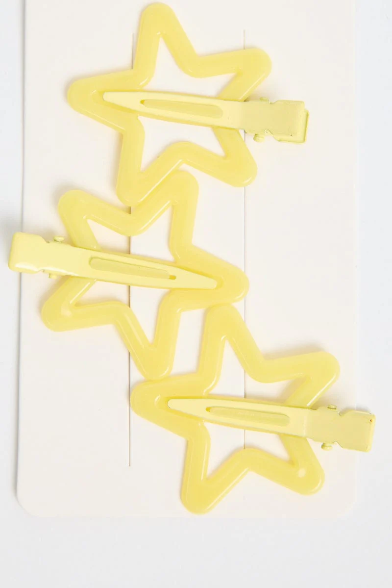 Yellow 3 Pack Star Hair Clips