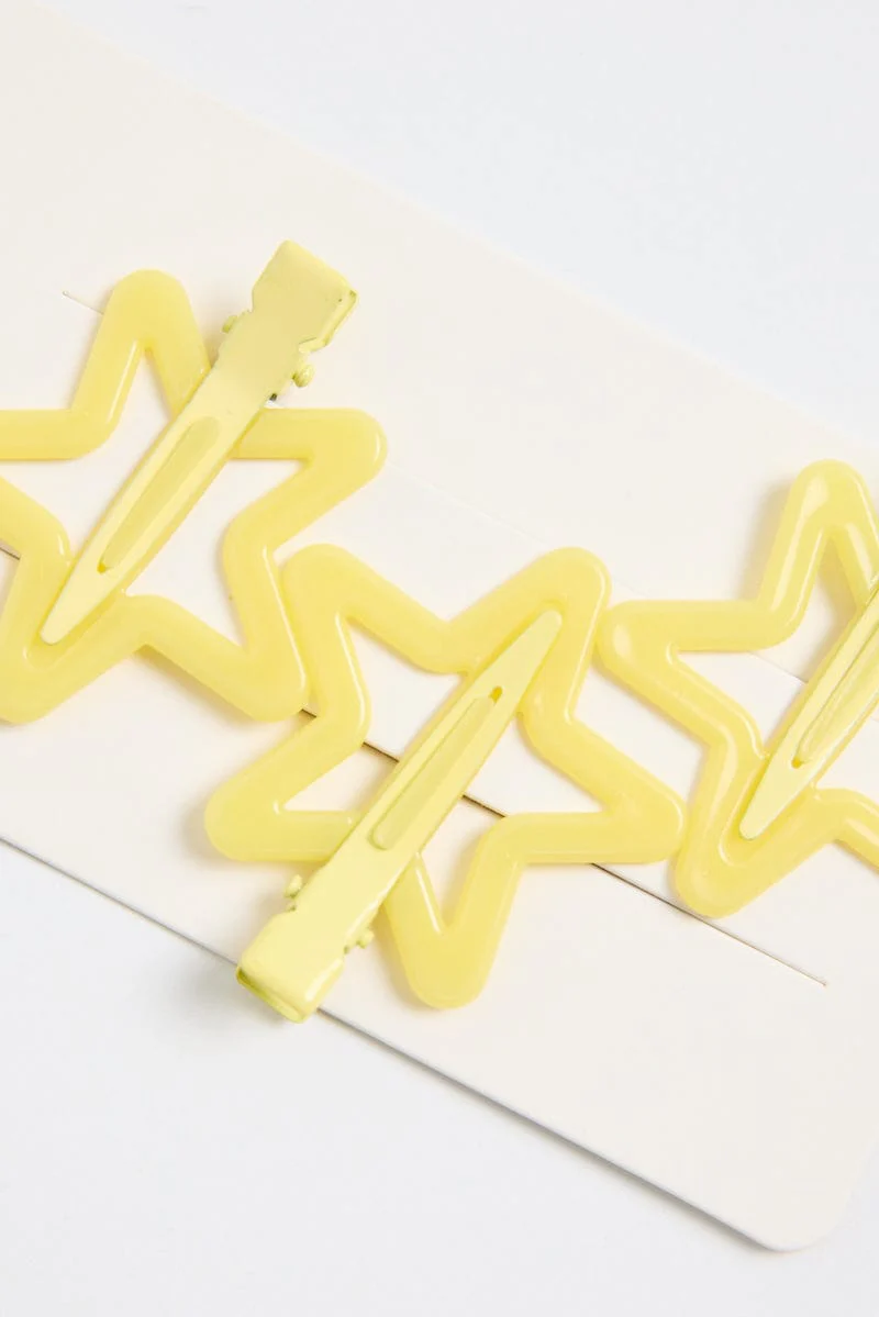 Yellow 3 Pack Star Hair Clips - Image 2