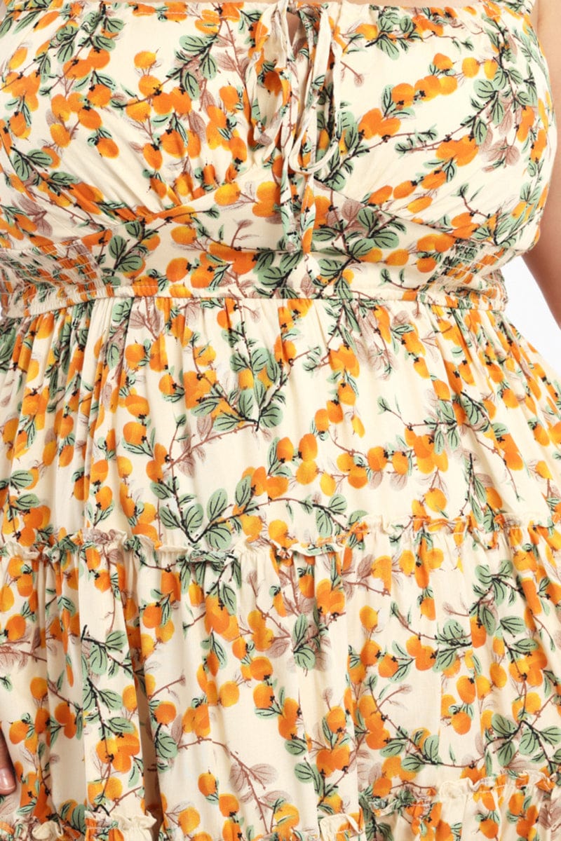 Yellow Abstract Fruit Print Shirred Waist Minidress - Image 5