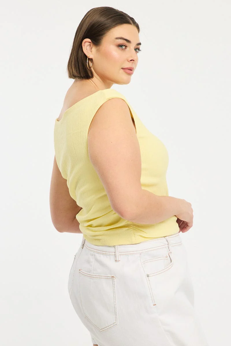 Yellow Asymmetric Top Short Sleeve Textured - Image 3