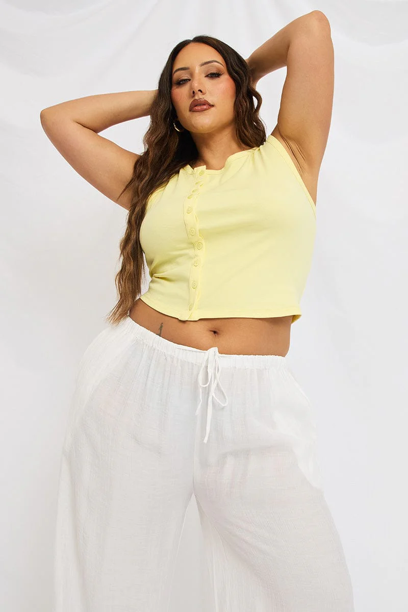 Yellow Asymmetrical Button Top Sleeveless