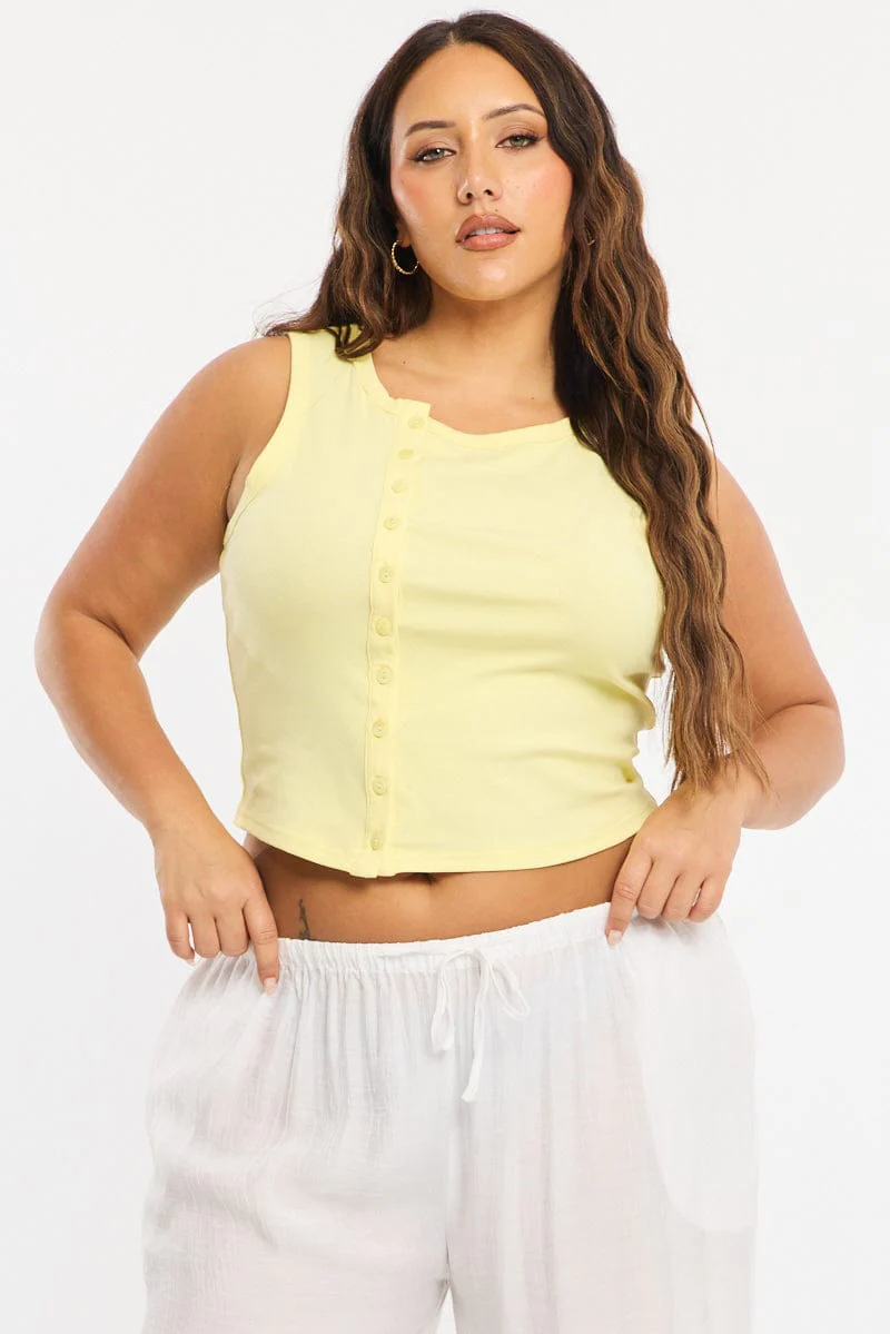 Yellow Asymmetrical Button Top Sleeveless - Image 2
