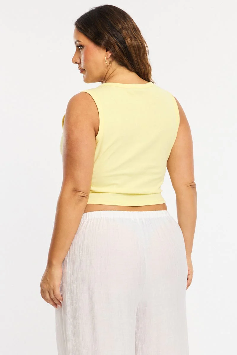 Yellow Asymmetrical Button Top Sleeveless - Image 5