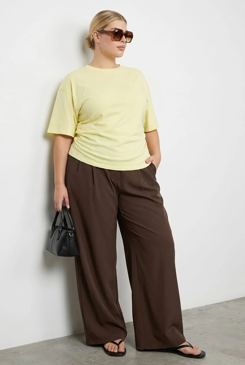 Yellow Bat Wing Top Short Sleeve Side Ruched